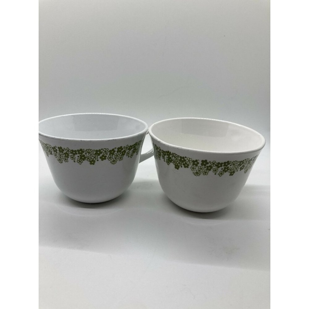 Lot 2 Vintage Corelle Olive Green Crazy Daisy Spring Flower Coffee Cups